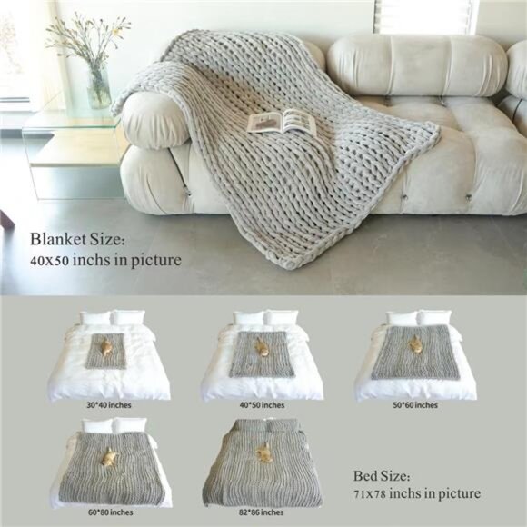 Chenille Chunky Knit Blanket Throw （40×50 Inch）, Handmade Warm & Cozy Blanket - Picture 4 of 7